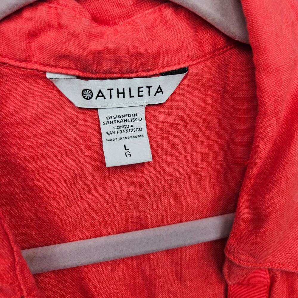 Athleta Playa Linen  Coral Short Sleeve Wrap Tie Crop Top Beachy Coastal Size L - Picture 3 of 9